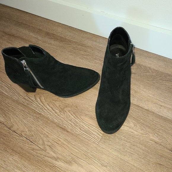 Vionic Suede and Leather Ankle Boots with Side Zipper in Black - Picture 1 of 6